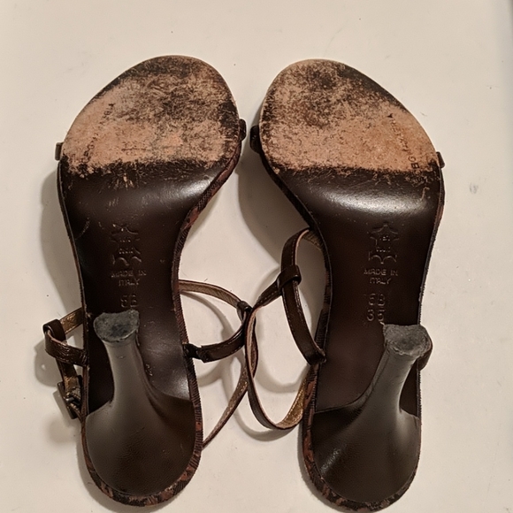 BCBGMaxAzria Brown Leather Orange Crystal Sandals - Picture 7 of 7